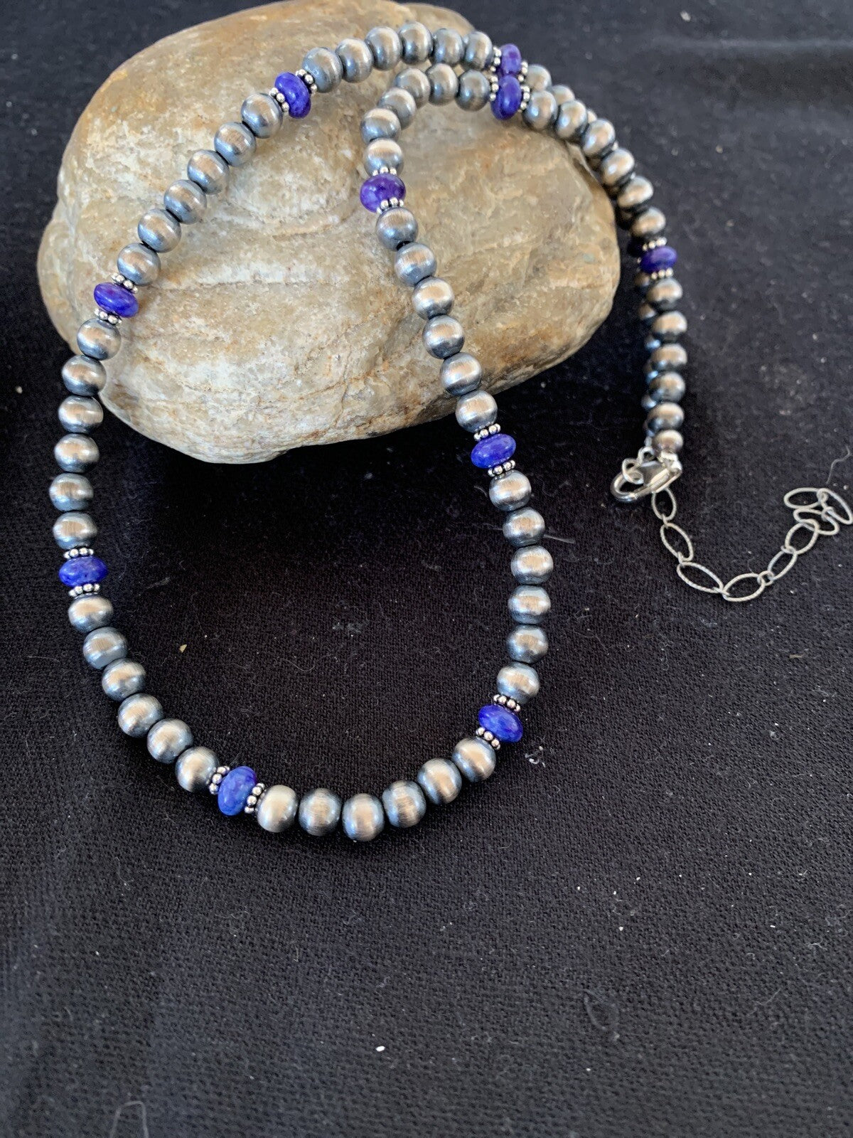 Purple Stone Bead Navajo Pearls Sterling Silver Necklace 20" 96320