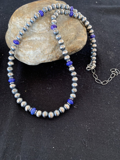 Purple Stone Bead Navajo Pearls Sterling Silver Necklace 20" 96320
