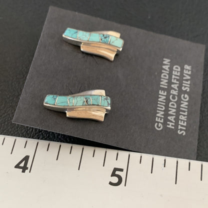 Womens Blue Spider Web Turquoise Navajo Sterling Silver Inlay Earrings 12901