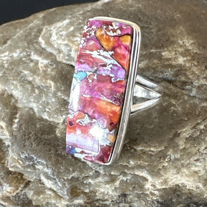 Blue Turquoise Spiny Oyster Navajo Sterling Silver Ring Size 7 18227