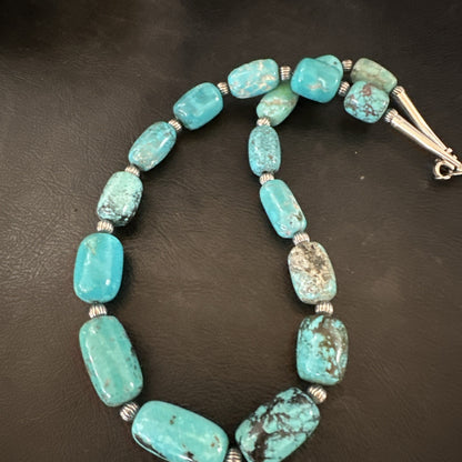 Mens Womens Blue Nugget Turquoise Navajo Sterling Silver Necklace 17.5” 19688
