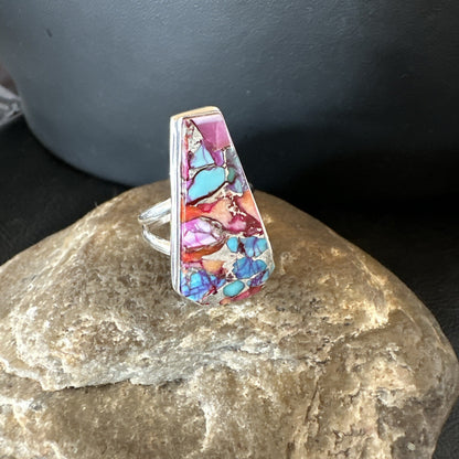 Blue Turquoise Spiny Oyster Navajo Sterling Silver Ring Size 8 18220