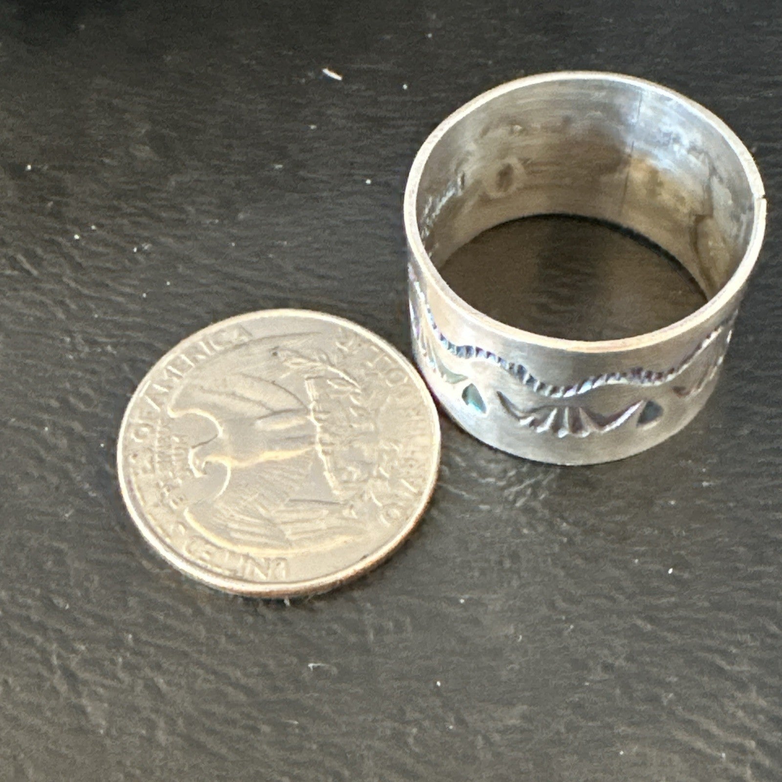 Mens Wedding Wide Band Navajo Stamped Sterling Silver Ring Size 14 19066