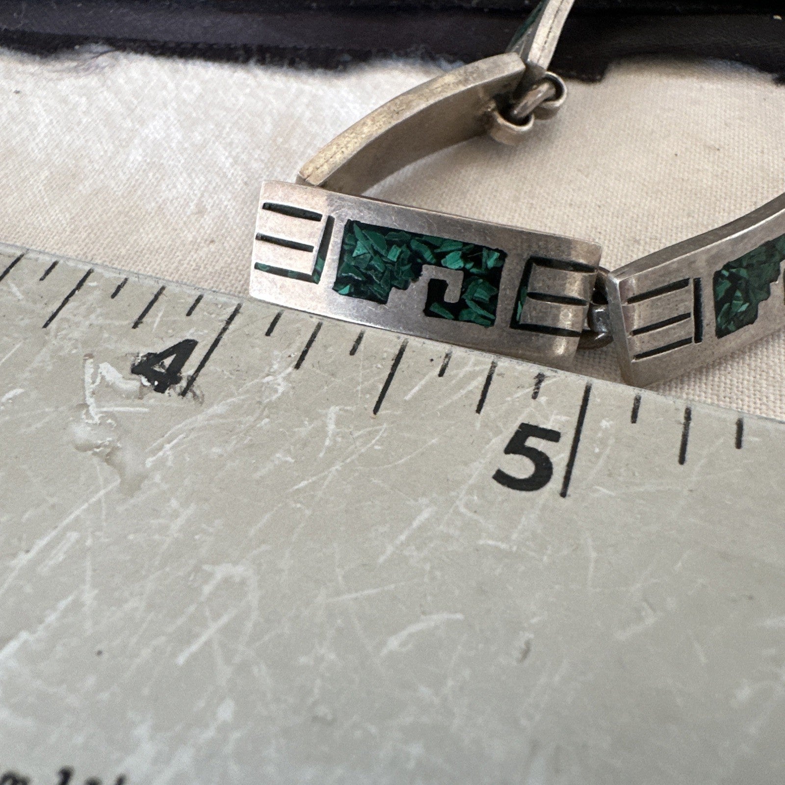 Taxco Turquoise Chip Inlay Sterling Silver Choker Old Pawn Bracelet 7” 19795