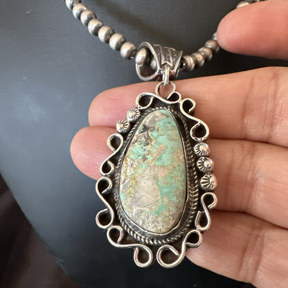 Mens Women Navajo Sterling Silver Green Royston Turquoise Necklace Pendant 18682