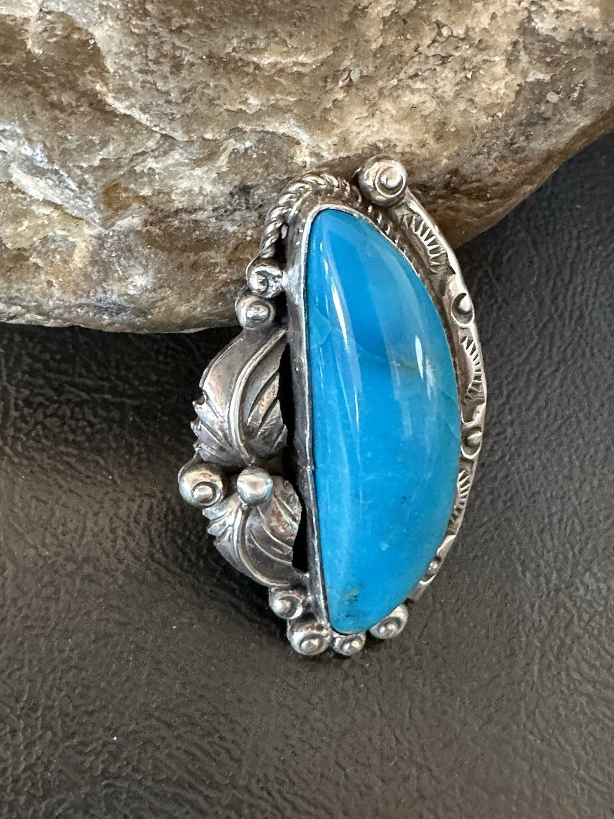 XL Blue Kingman Turquoise  Native American Sterling Silver Ring Size 9 19403