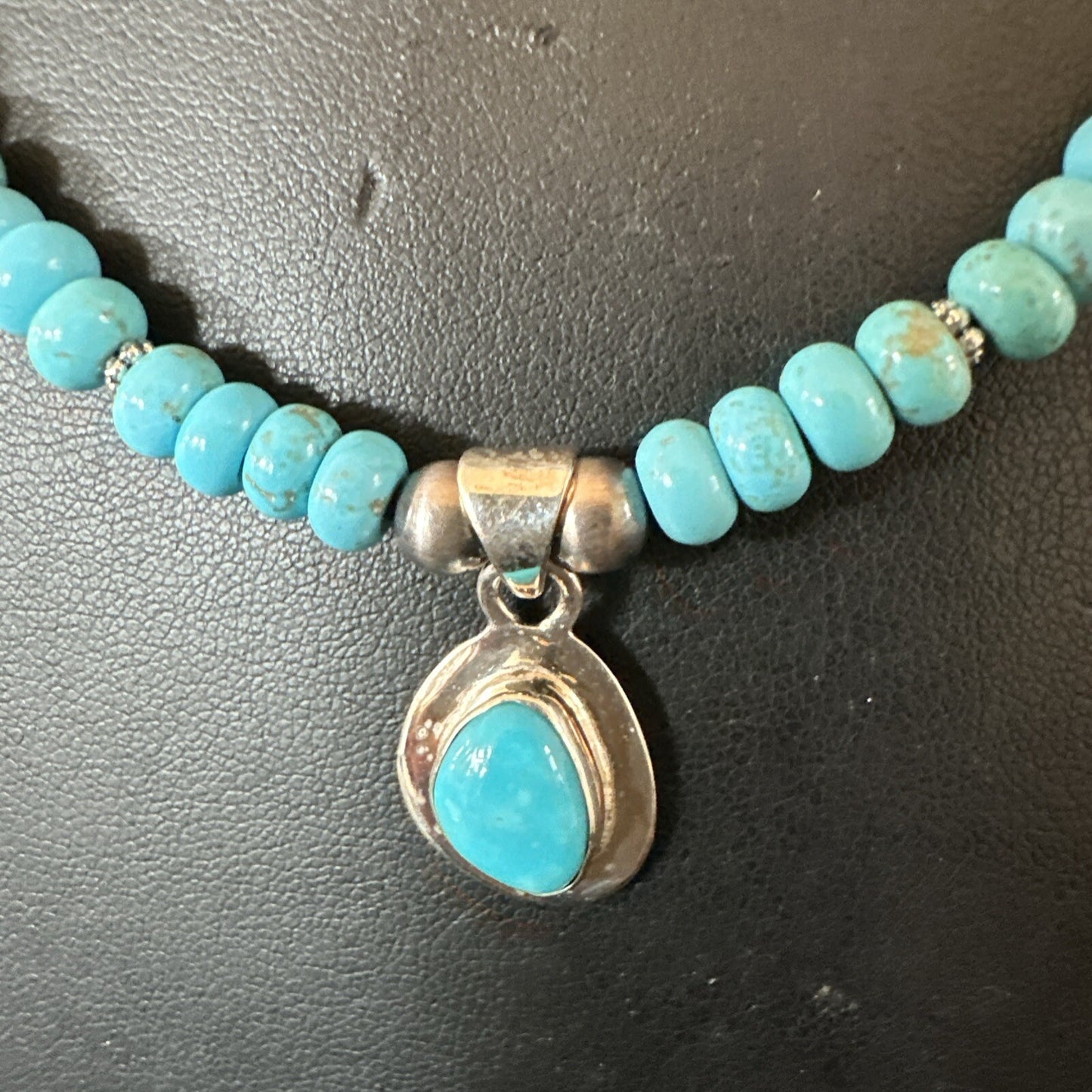 WoMens Blue Kingman Turquoise Pendant Navajo Sterling Silver Necklace 21" 18150