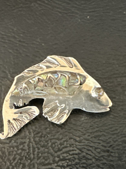 Pava Shell Navajo Sterling Silver Fish Old Pawn Pin Pendant 18153