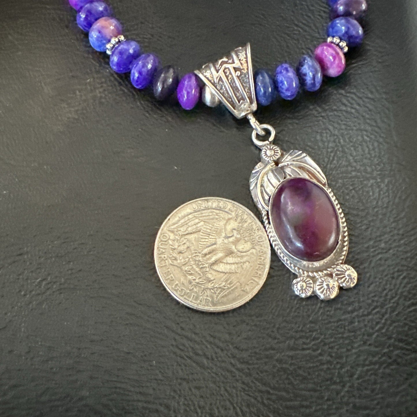 Purple Stone Pendant Navajo Pearls Sterling Silver Necklace 21” 18033