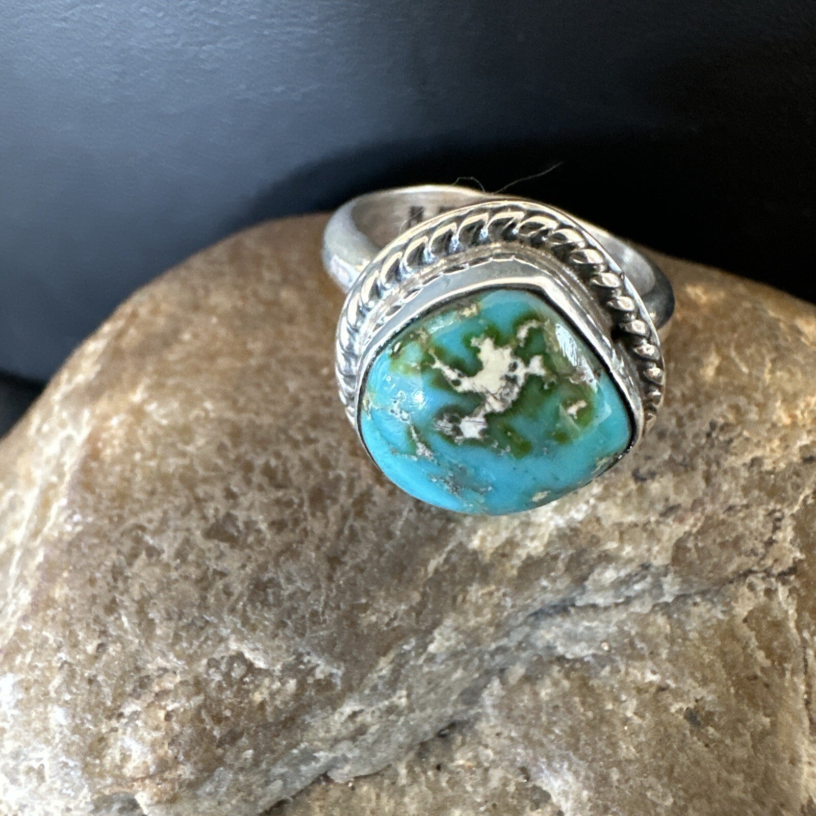 Womens Blue Sonoran Turquoise Navajo Sterling Silver Ring Size 9 18001