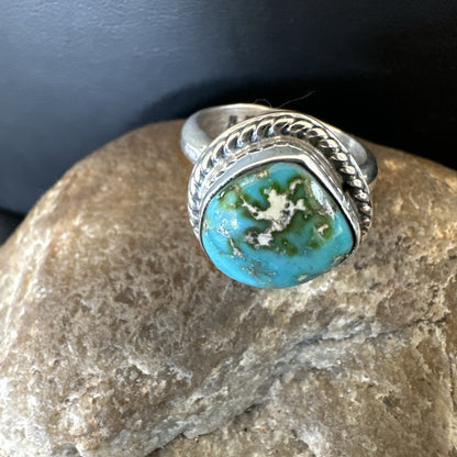 Womens Blue Sonoran Turquoise Navajo Sterling Silver Ring Size 9 18001