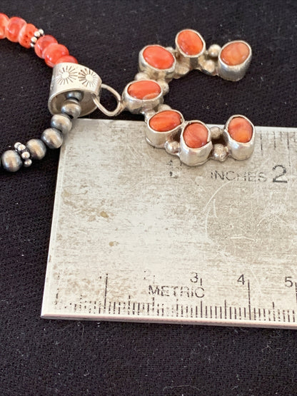 WoMens Navajo Sterling Silver Red Spiny Oyster Naja Pendant Necklace 19183