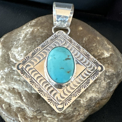 Men Women Blue Kingman Turquoise Pendant Navajo Sterling H Joe 19519