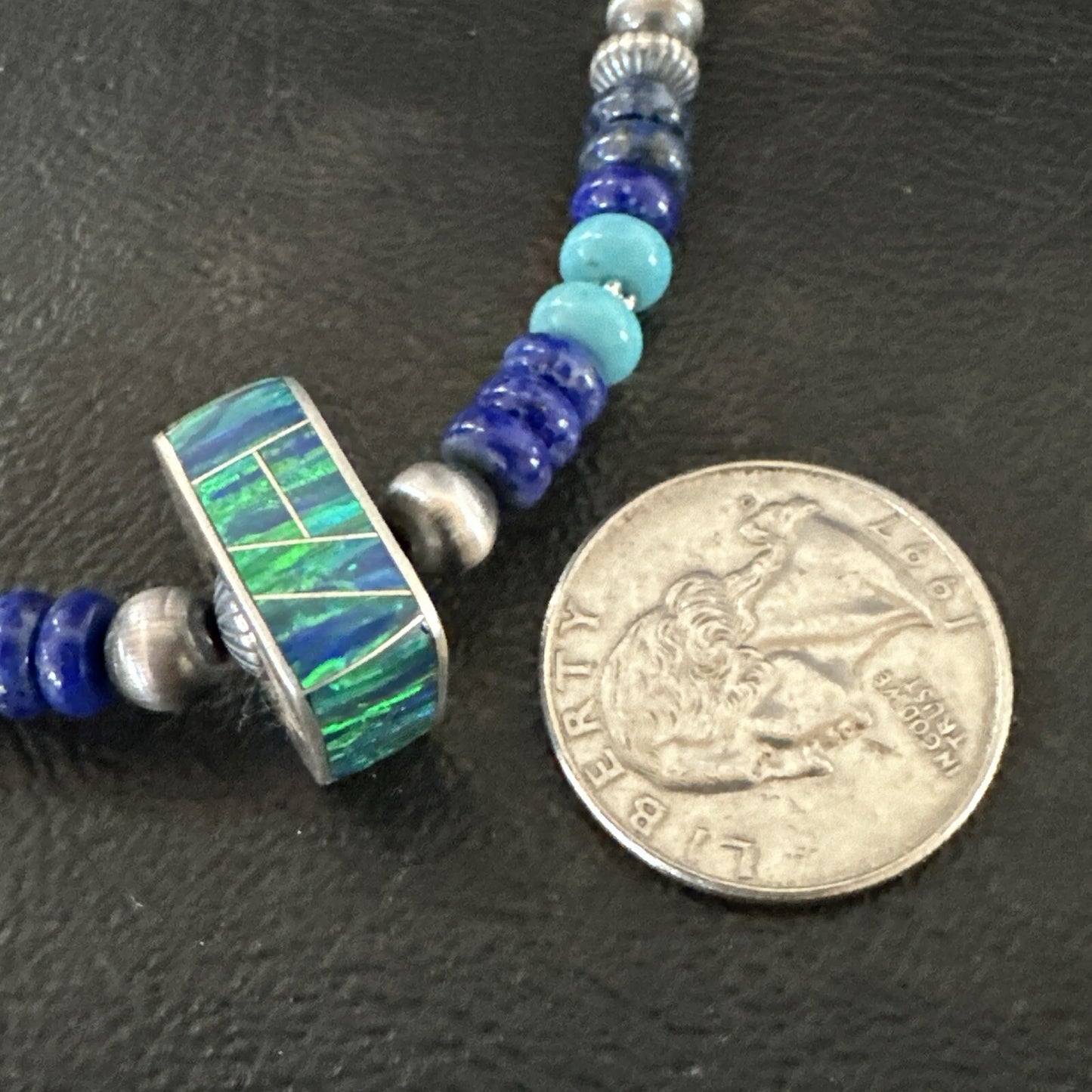 Mens Blue Turquoise Lapis Opal Pendant Navajo Sterling Silver Necklace 20" 17897