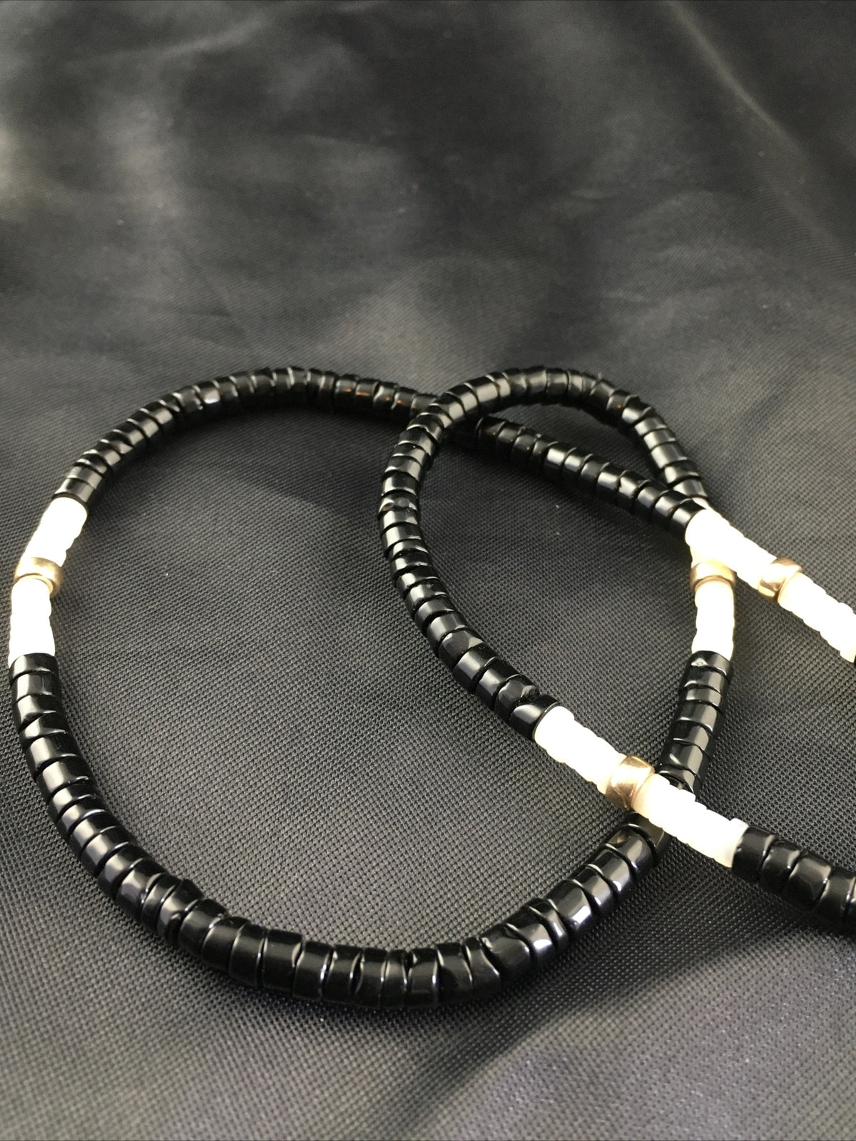 Black Onyx & Mother Of Pearl Navajo Sterling Silver Necklace 19" 10141