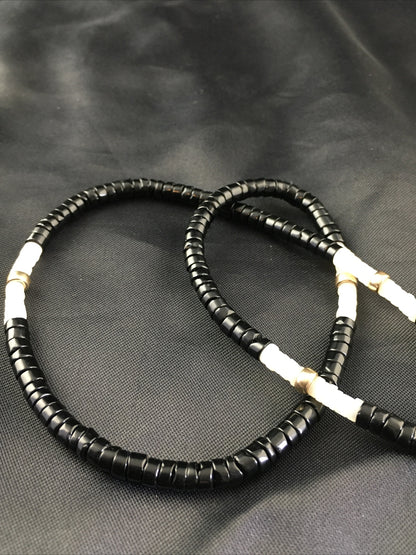 Black Onyx & Mother Of Pearl Navajo Sterling Silver Necklace 19" 10141