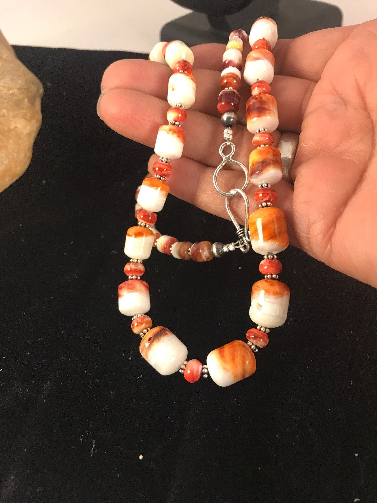Red Spiny Oyster Navajo Pearls Sterling Silver Necklace 24" 08491