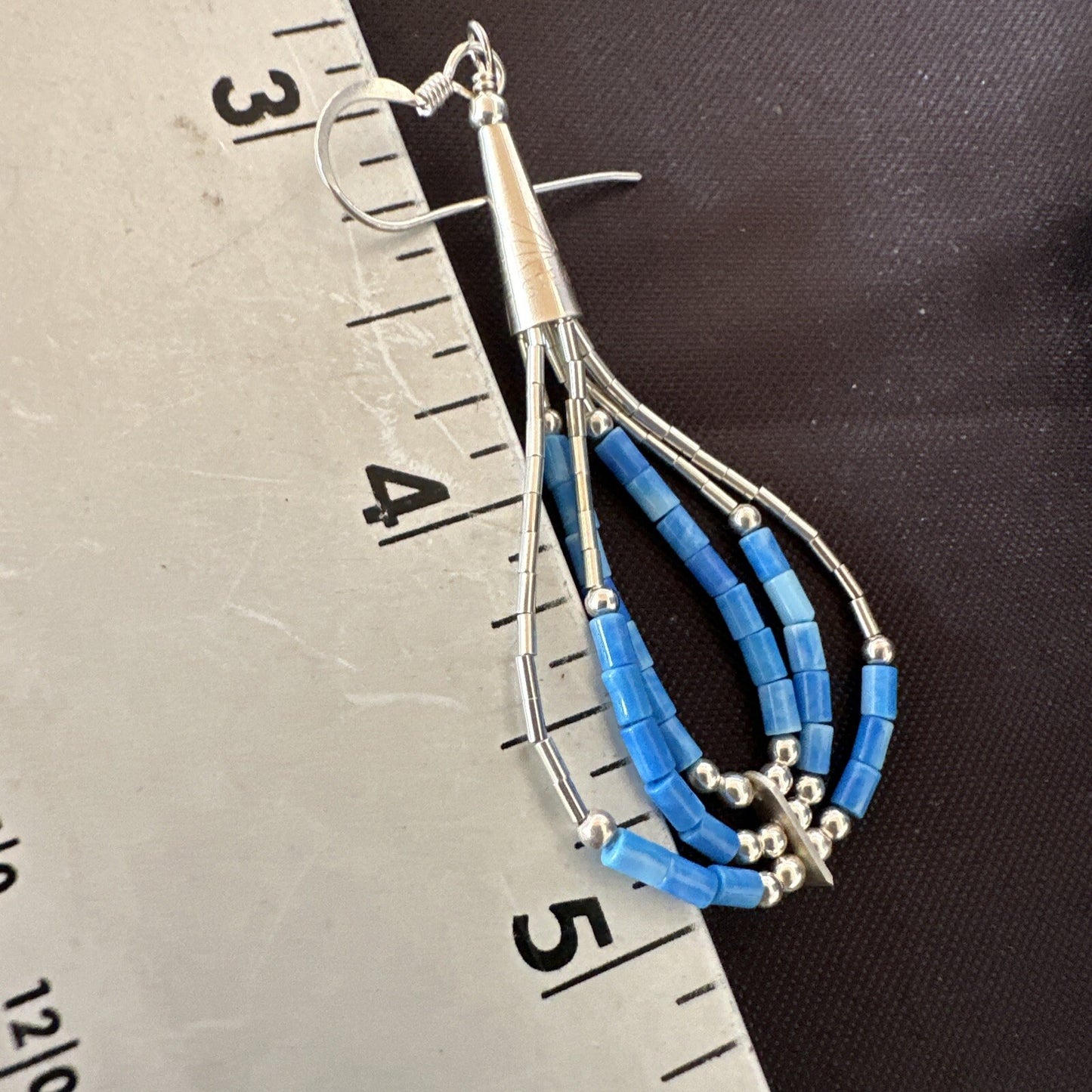 Blue Denim Lapis 3S Heishi Liquid Sterling Silver Dangle Earrings 18098