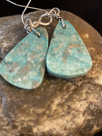 Turquoise Slab Navajo Sterling Silver Dangle Earrings 01350