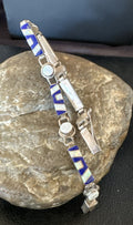A Women's Blue Lapis Opal Link Bracelet 7" | Sterling Silver | Authentic Native American Handmade | 19794