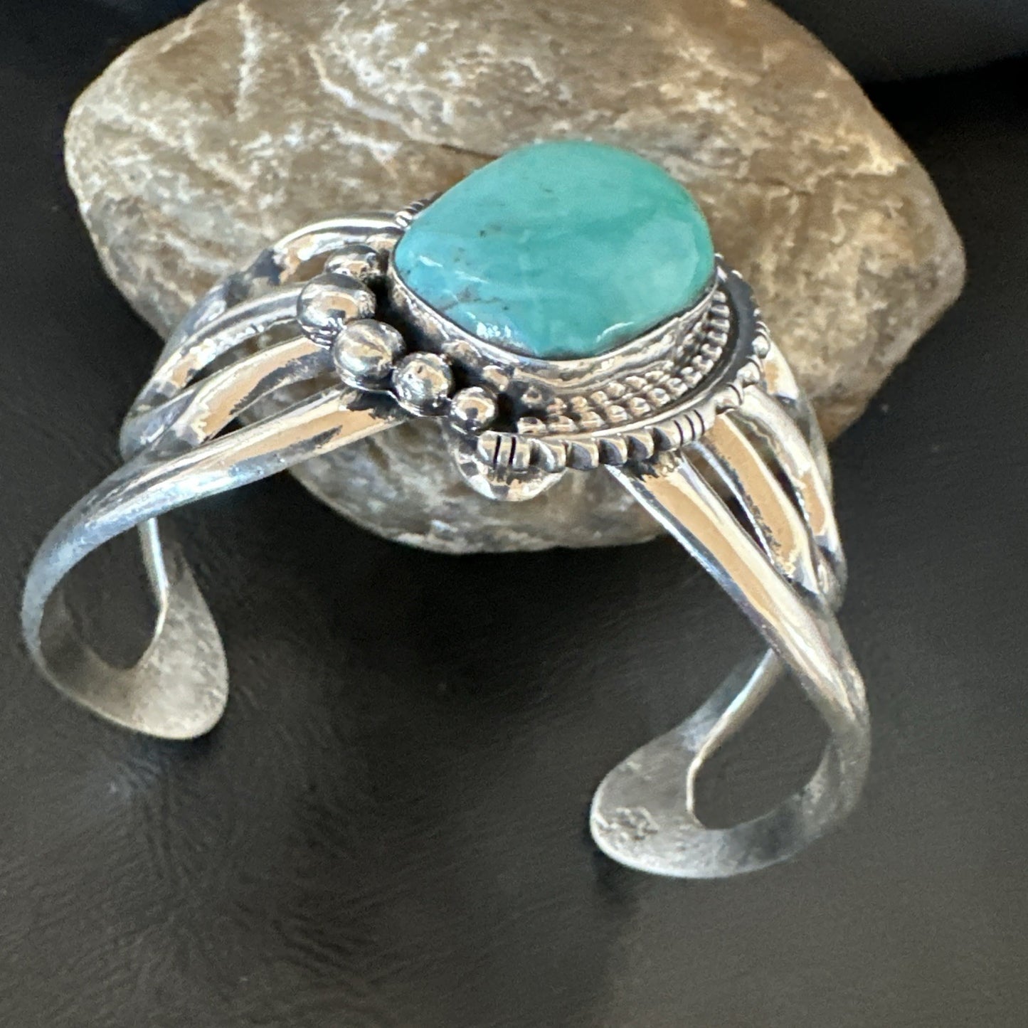 Tufa Women Blue Kingman Turquoise Navajo Sterling Silver Cuff Bracelet 19352
