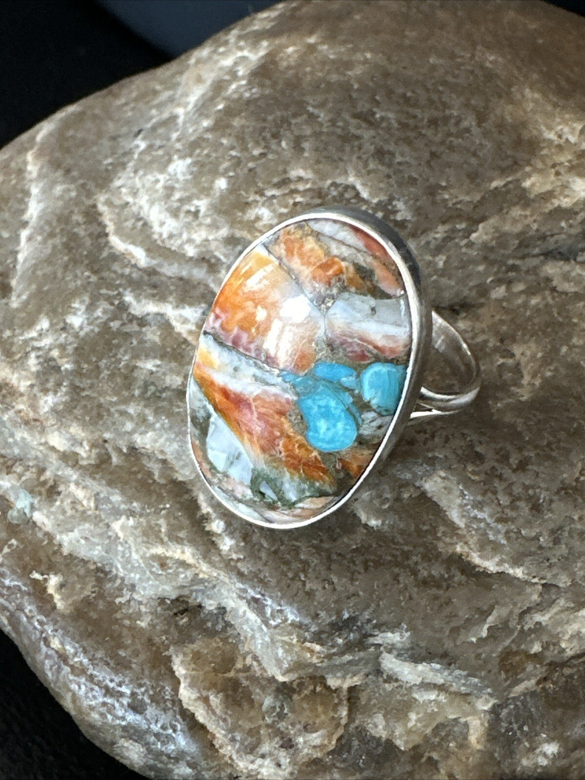 Turquoise Spiny Oyster Navajo Sterling Silver Ring Size 8 18209