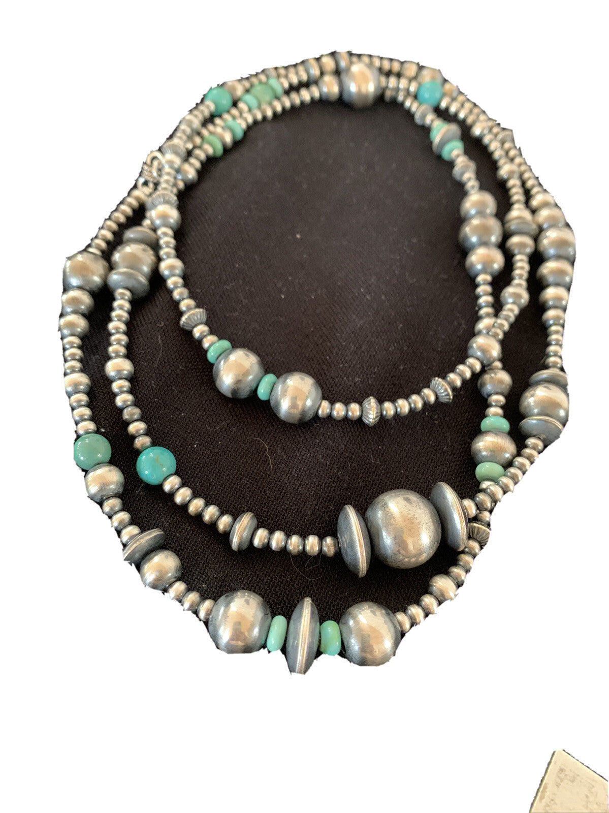 Native Sterling Silver Beads Royston Turquoise 48in Necklace 01401