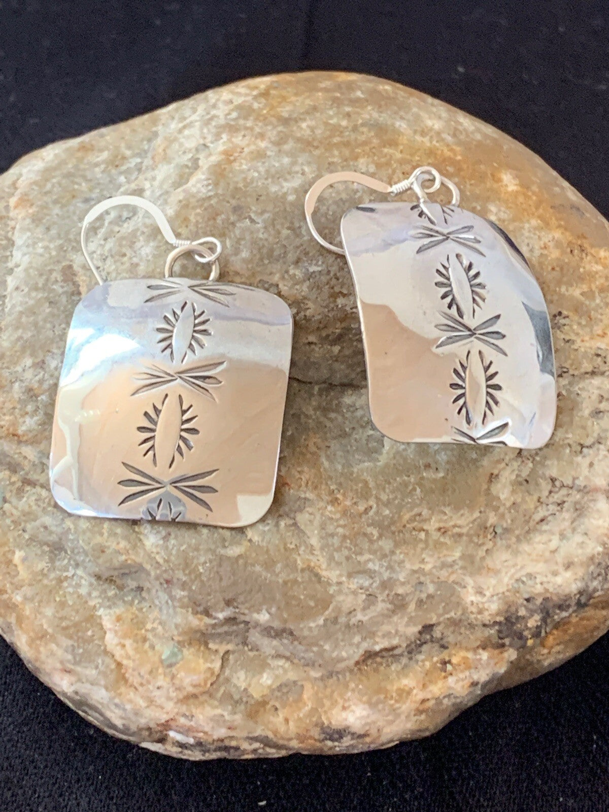 Native American Indian Navajo Sterling Silver Stamped Earrings Set 4835