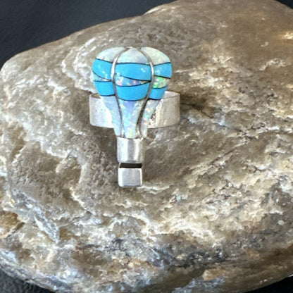 Navajo Balloon Blue Turquoise White Opal Inlay Band Ring Sz 6 18187