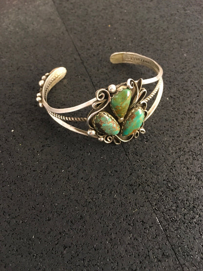 Native American Indian Turquoise Navajo Sterling Silver Bracelet 08845