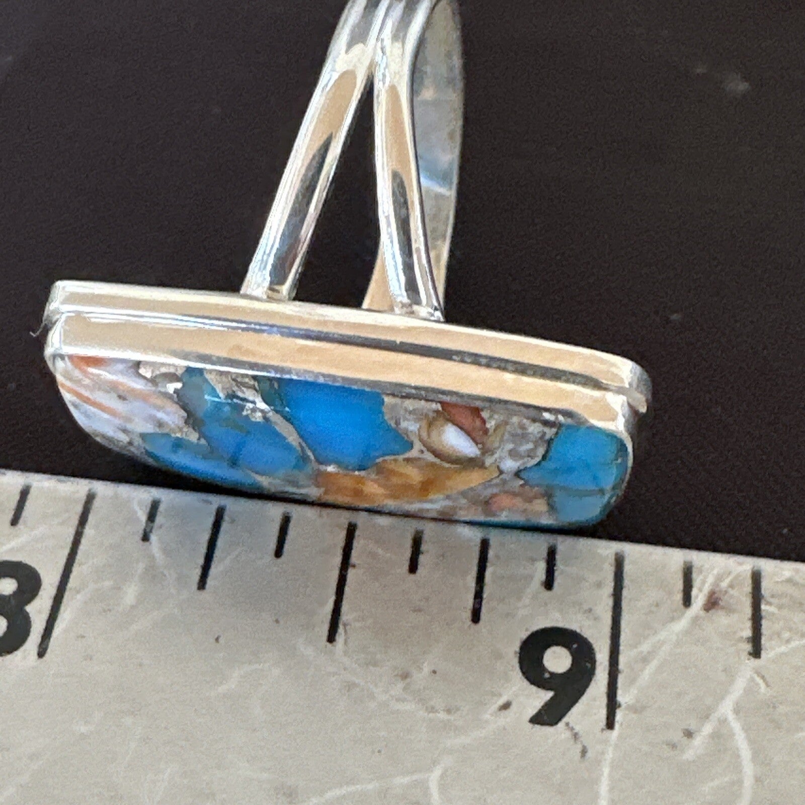 Blue Turquoise Spiny Oyster Southwestern Sterling Silver Ring Size 11 18452
