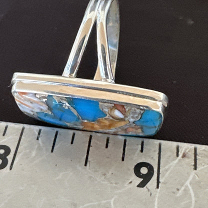 Blue Turquoise Spiny Oyster Southwestern Sterling Silver Ring Size 11 18452