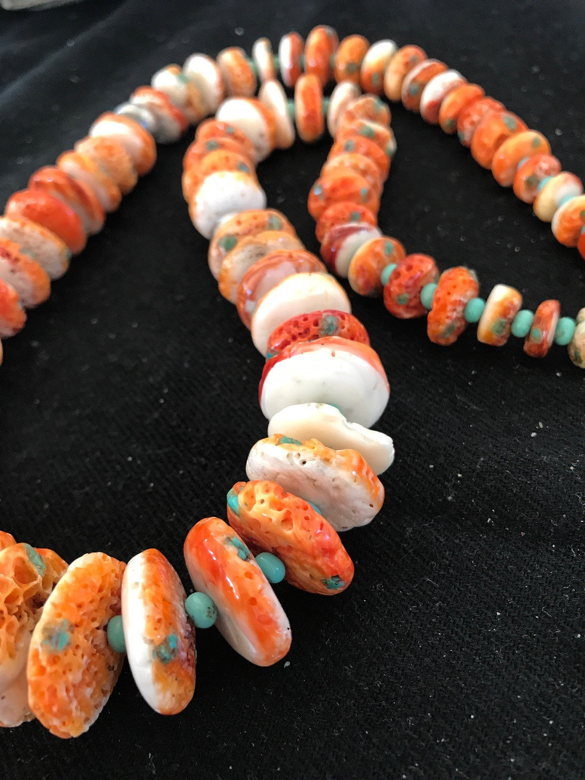 Orange Spiny Oyster Turquoise Navajo Indian Sterling Silver Necklace 22" 03607