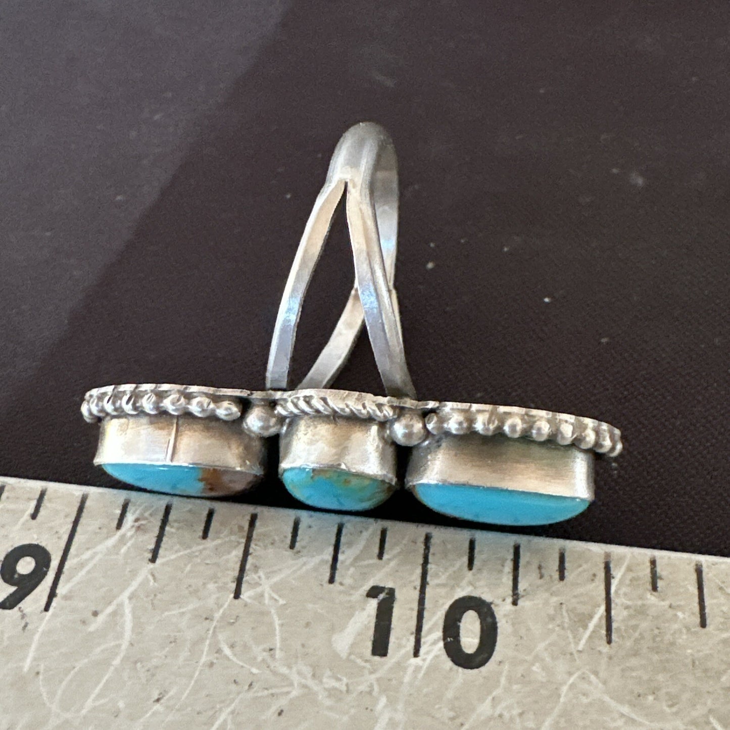 Navajo Sterling Silver Cluster Blue Turquoise Ring Sz 10 18574