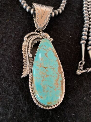 Men's Turquoise#8 Pendant | Navajo Pearls Sterling Silver Necklace 19721