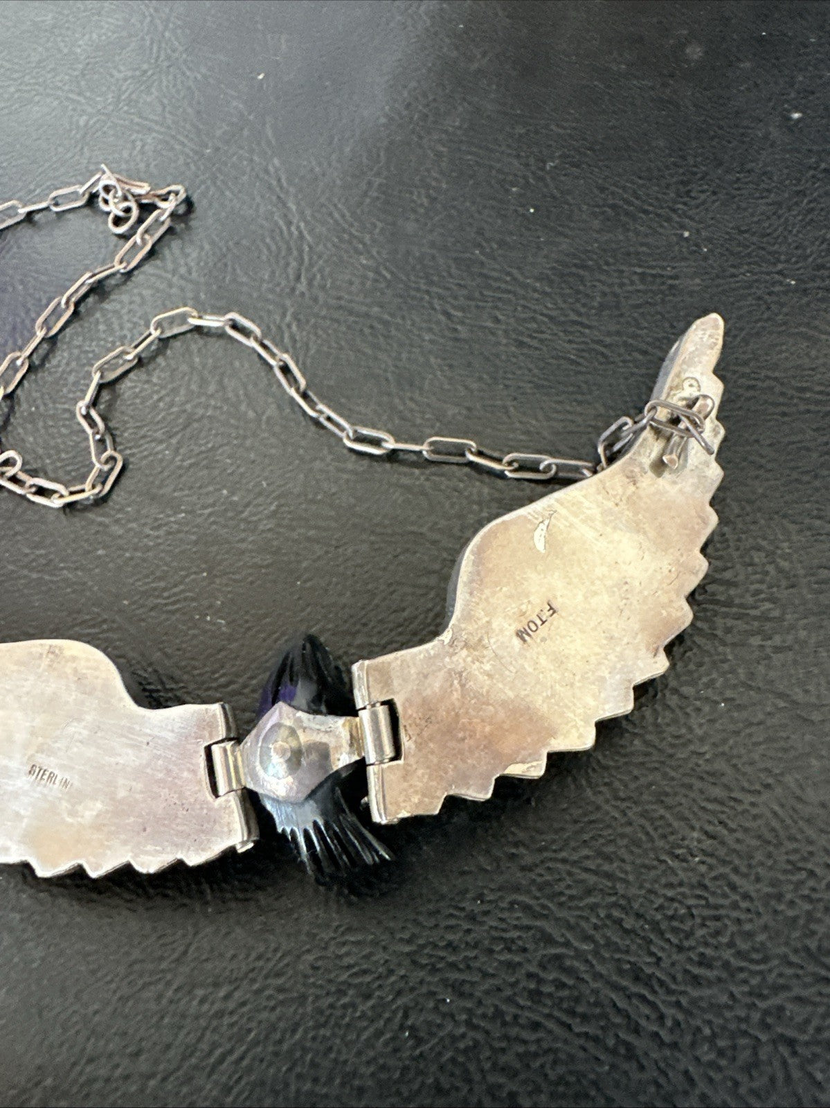 Navajo Flying Eagle 4.5"  Black Jet Turquoise Necklace F Tom 20” 19420