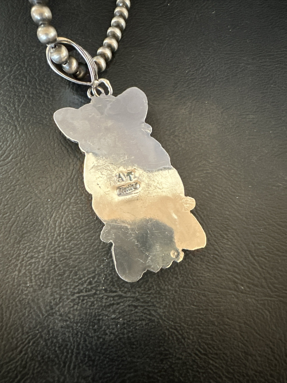 White Buffalo Turquoise  Purple Stone Pendant Navajo Sterling Silver 18036