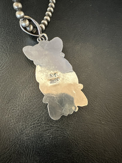 White Buffalo Turquoise  Purple Stone Pendant Navajo Sterling Silver 18036