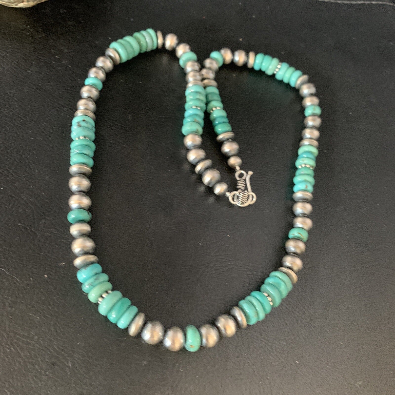 Mens Womens Blue Turquoise Navajo Pearls Sterling Silver Necklace 21" 92507