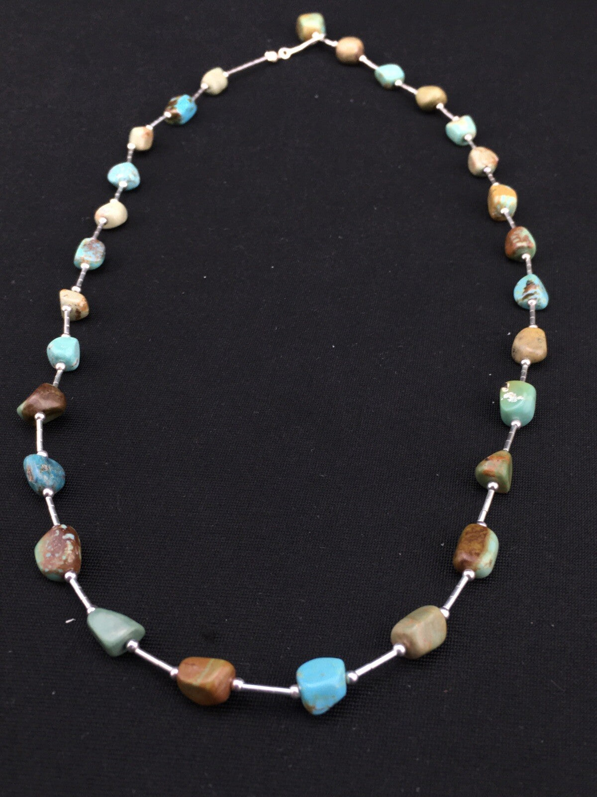 Turquoise Heishi Bead Navajo Liquid Sterling Silver Necklace 20" 01091