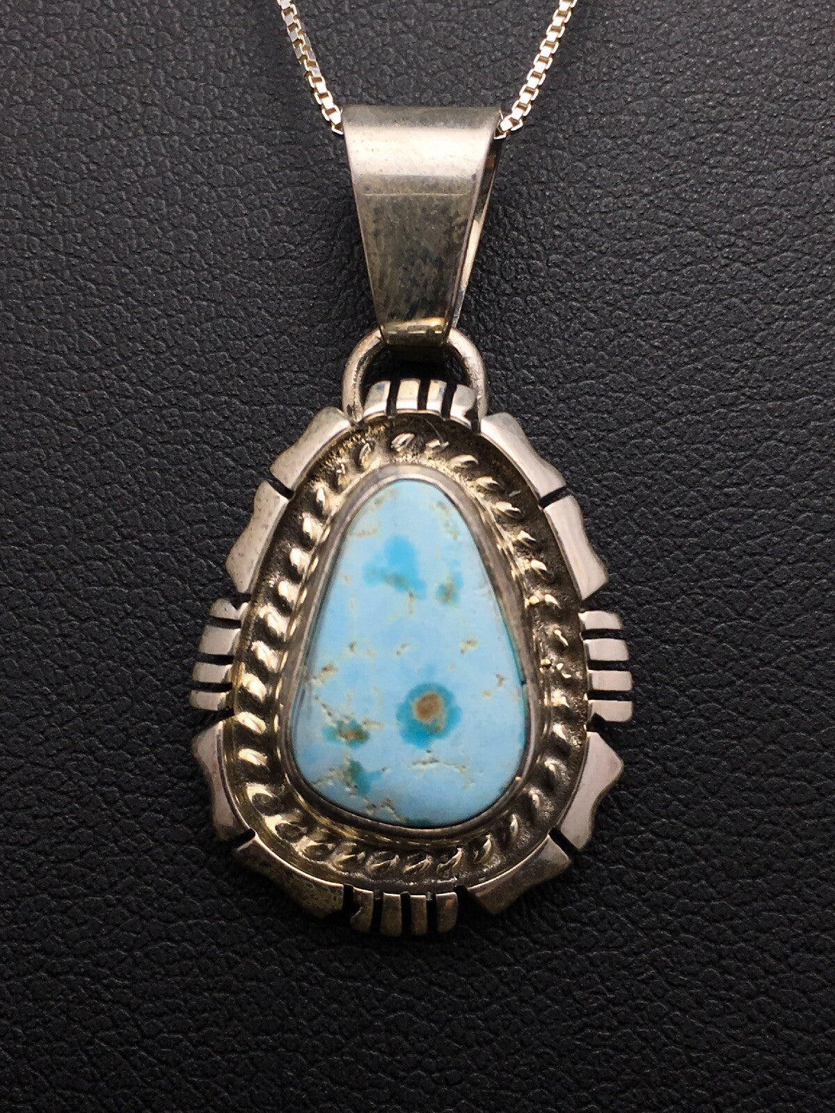 Dry Creek Turquoise Pendant Navajo Sterling Silver Chain Necklace 3107