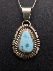 Dry Creek Turquoise Pendant Navajo Chain Necklace | Sterling Silver | Authentic Native American Handmade | 3107