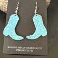 Western Cowboy Boots Navajo Slab Blue Turquoise Earrings | Sterling Silver | Authentic Native American Handmade | 17875