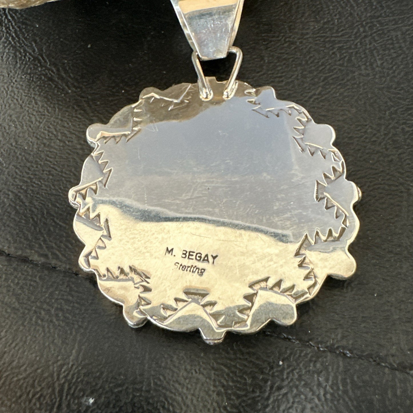 Cluster Kingman Turquoise Navajo Sterling Silver Necklace Pendant 2.75” 19087