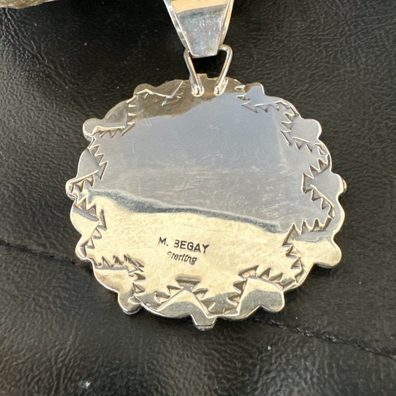 Cluster Kingman Turquoise Navajo Sterling Silver Necklace Pendant 2.75” 19087