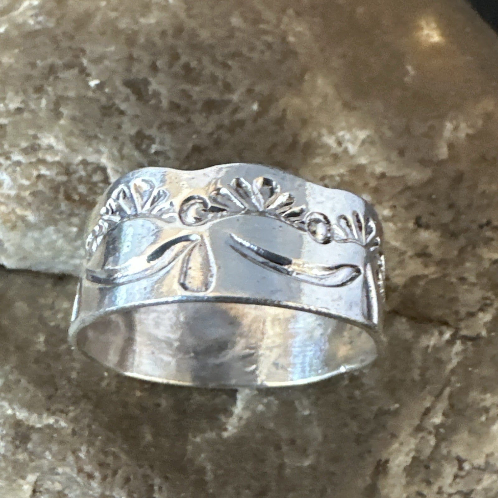Mens Women Wedding Band Navajo Stamped Sterling Silver Ring Size 9.5 19064