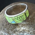 Women's Green Gaspeite Band Inlay Ring Size 7.5 | Sterling Silver | Authentic Native American Handmade | 19150