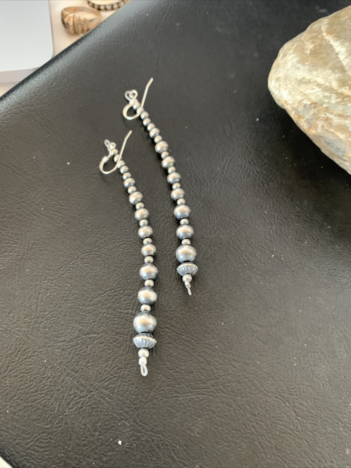 Navajo Sterling Silver Beads Earrings 3.5” 1698