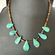 Southwestern Blue Turquoise Shell 20"Necklace | Sterling Silver | Authentic Native American Handmade | 19507