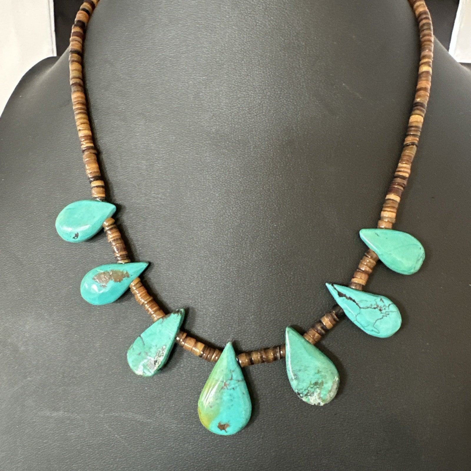 Southwestern Sterling Silver Blue Turquoise Shell 20" Necklace 19507